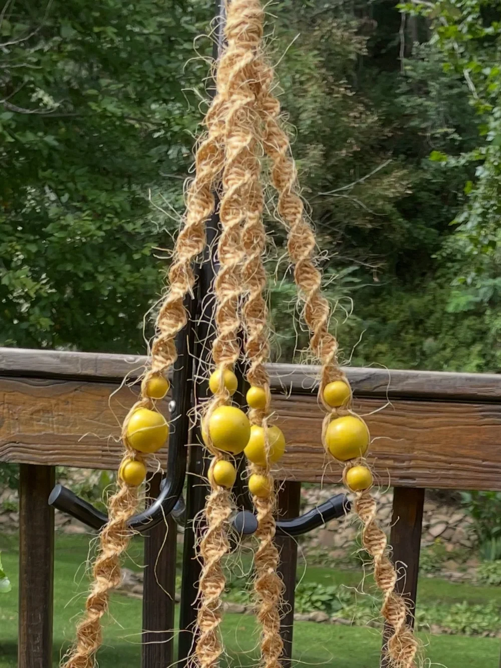 Handwoven Macrame Natural Hanging Planter with Hand-Painted Yellow Bead Accents